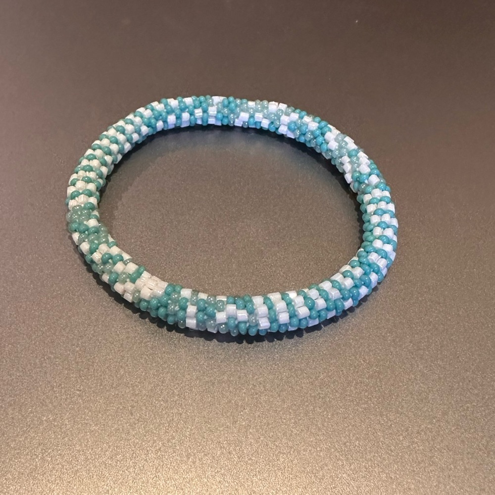 Lily and Laura Turquoise Blue and White Beaded Bracelet
